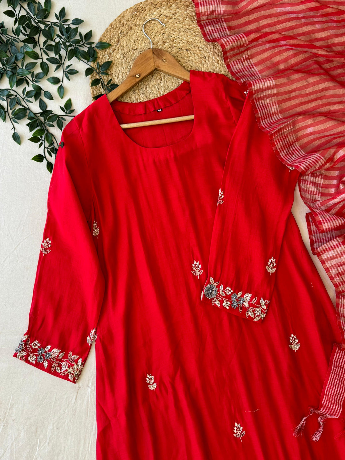 Vibrant Red Pure Chanderi Suit