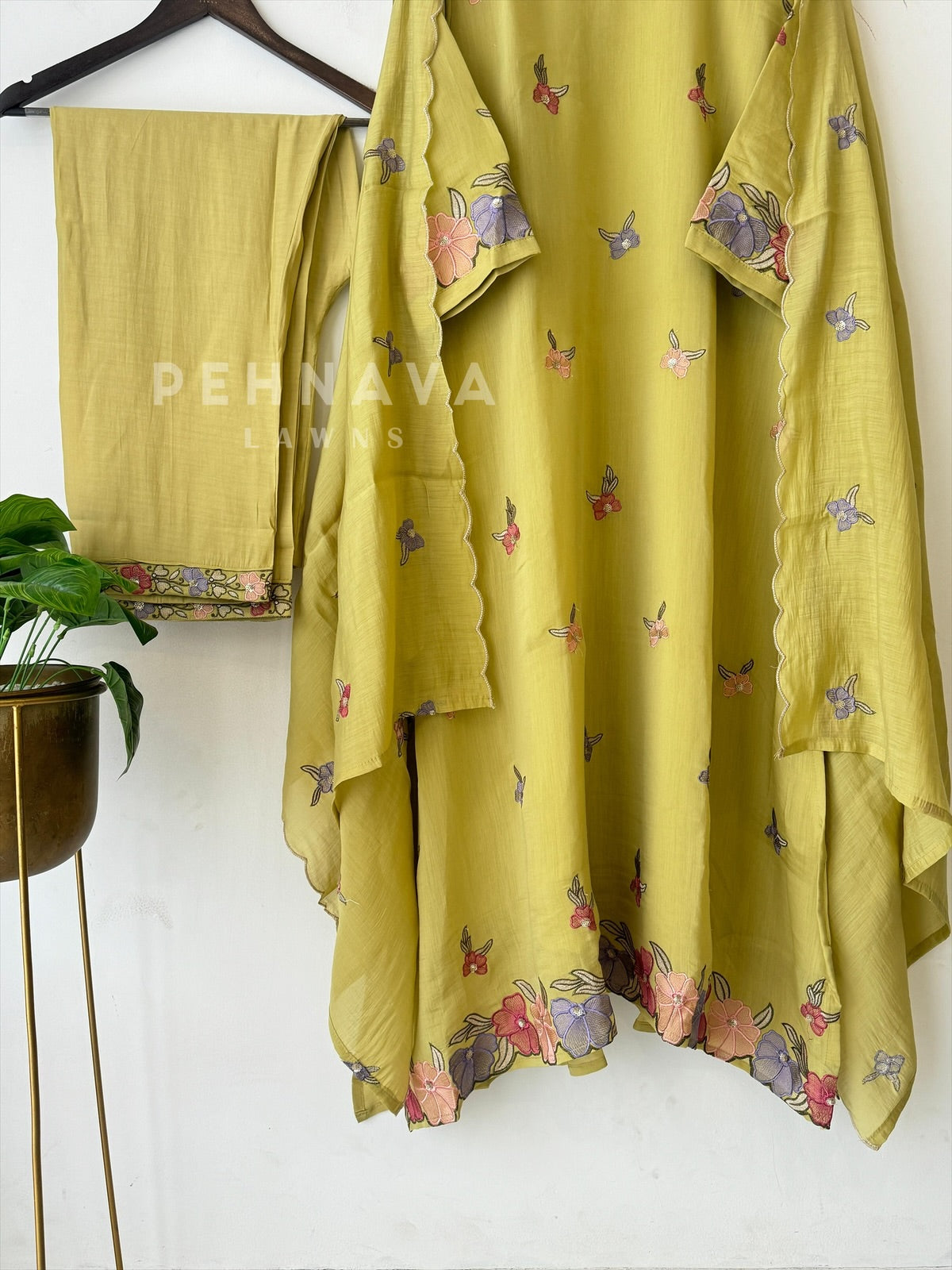 Floral Scallop Chanderi Suit Set-2992