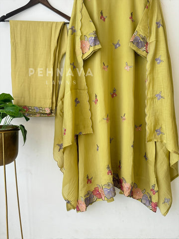 Floral Scallop Chanderi Suit Set-2992