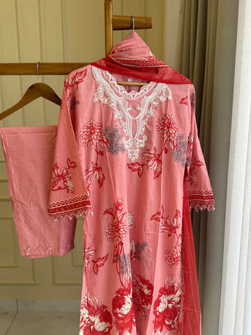 Pure  Cotton suit with embroidered patches and detailings-1