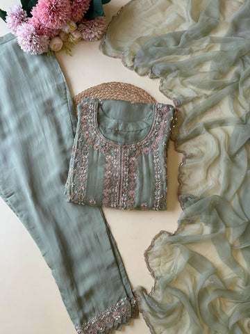 Pure Heavy Handworked Organza Suit-9654
