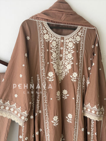 Cotton Chikankari Embroidered Ensemble-LRC 346