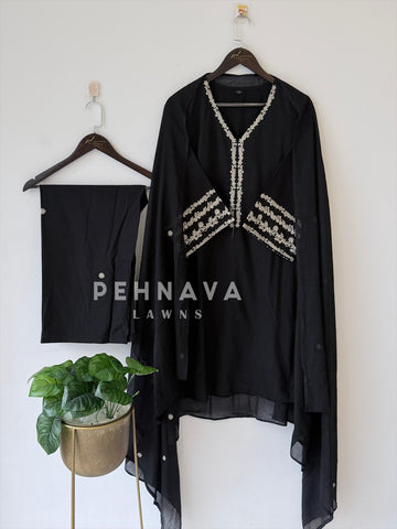 Cotton Embroidered Three Piece Suit-1001
