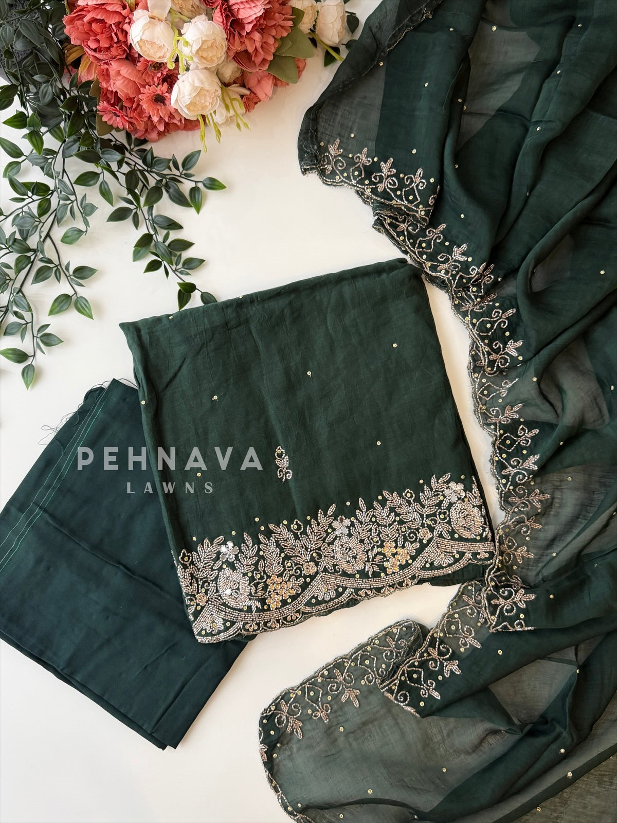 Chanderi Handworked Unstitched Suit-18566