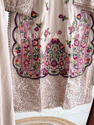 Multi Color Floral Embroidered Three Piece Set-LRC372