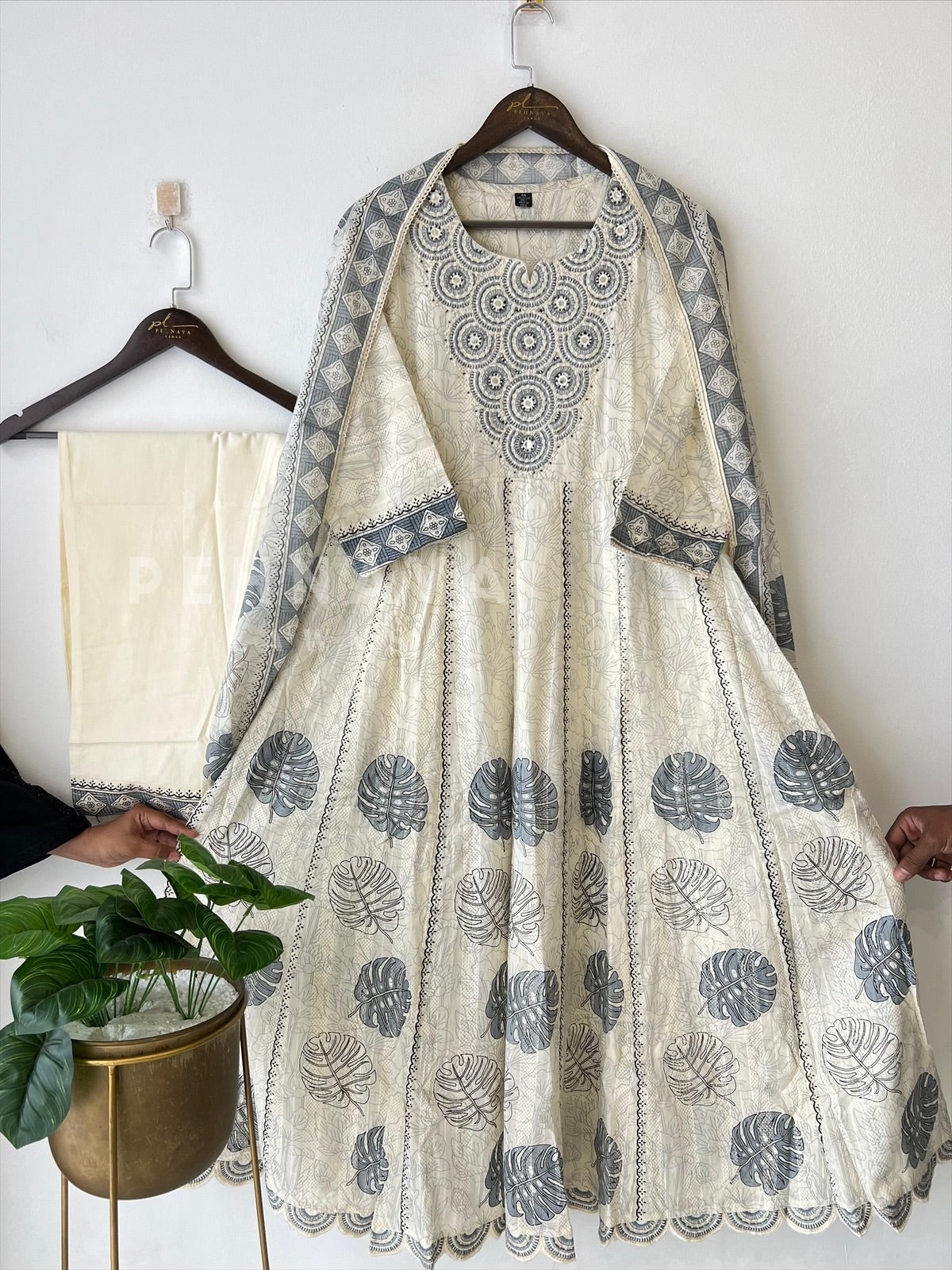 Pure cotton embroidered Anarakali suit - Pehnava Lawns