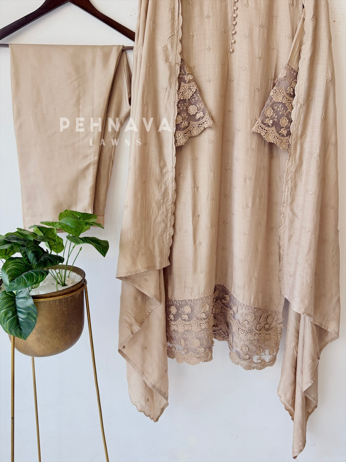 Lace‑Trimmed Embroidered Ensemble