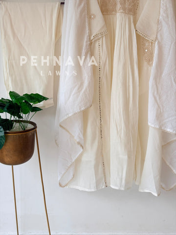 Yoke Embroidered Suit with Cotta Check Dupatta