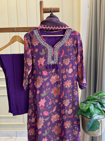 Purple Floral Kurti Set