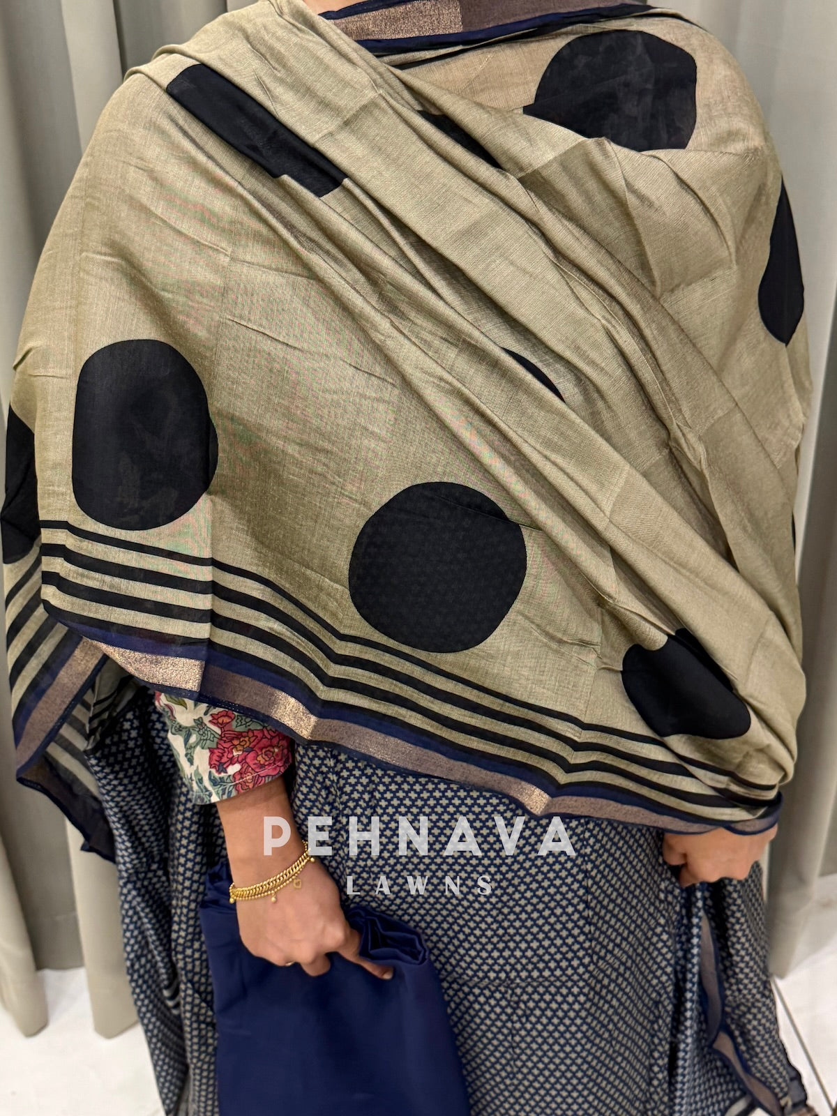 Maheshwari Unstitched Suit With Polka Dot Dupatta-4559