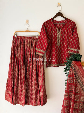 Floral Block Print Skirt Set-1035