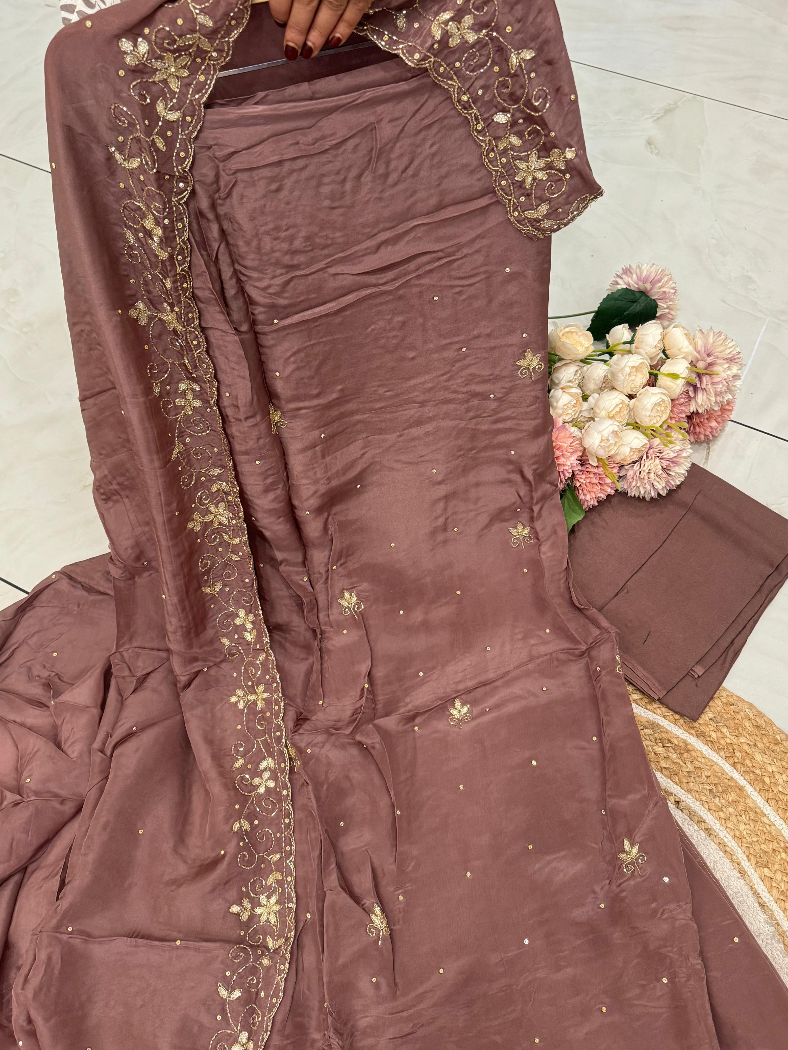 Pure Crepe Handworked Un-stitched suit-1678