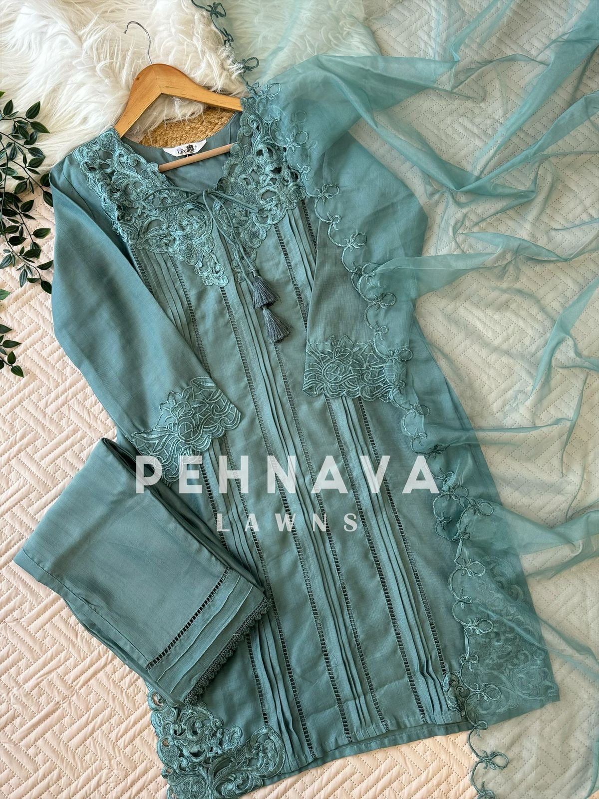 Designer Tunic Dress with embroidered organza Dupatta