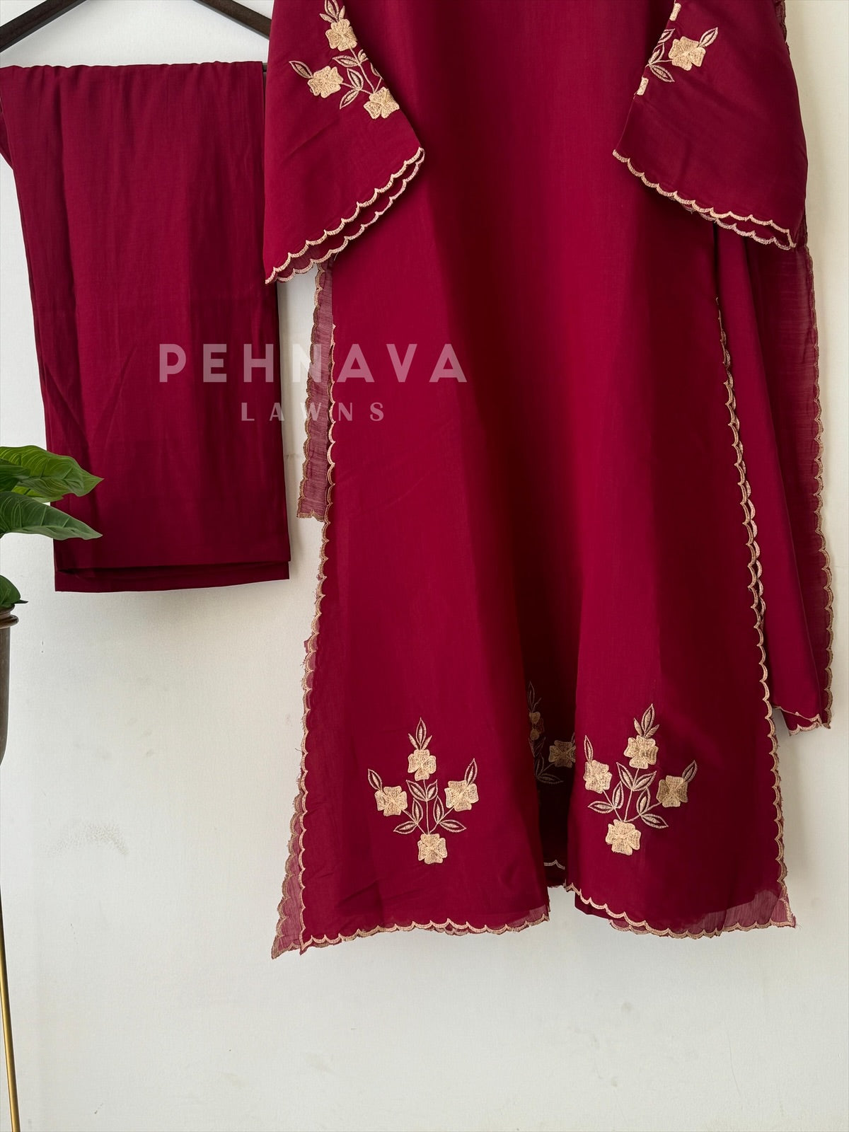 Floral Embroidered Chanderi A-Line Suit Set 3177 DR3