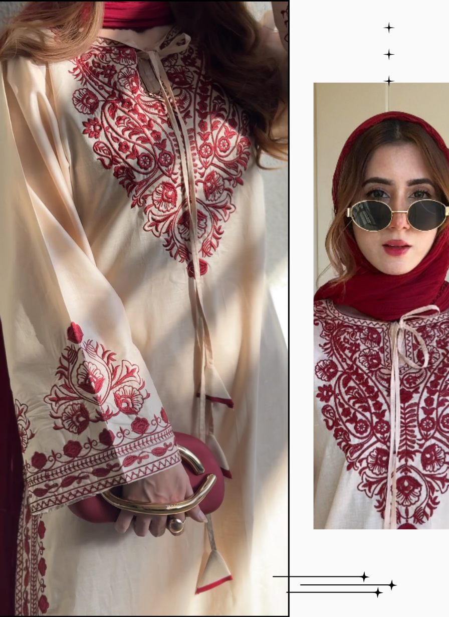 Embroiza Pakistani Modern Two Piece Suit-Beige