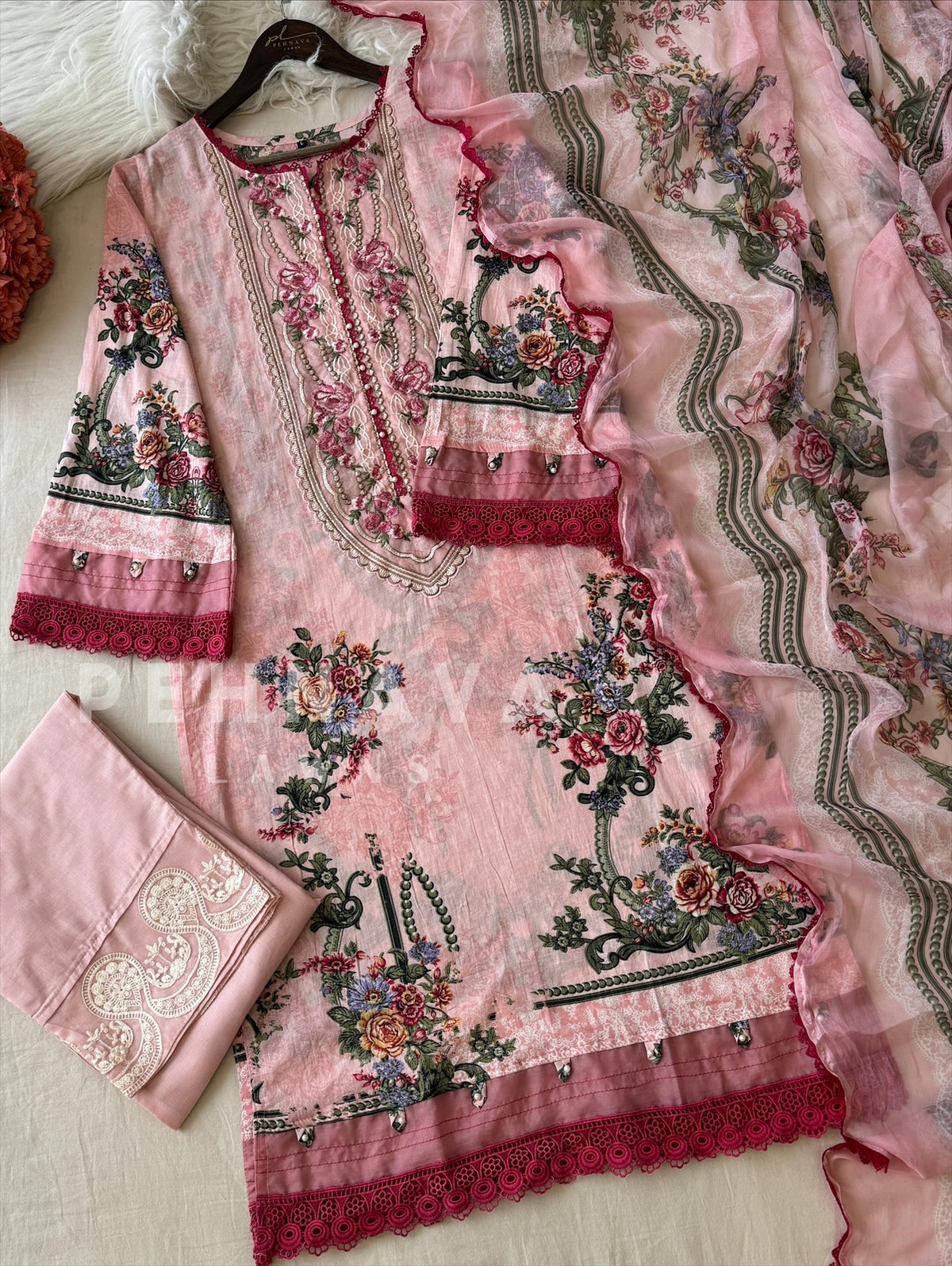 Cotton Lace Detail Suit Set-1483