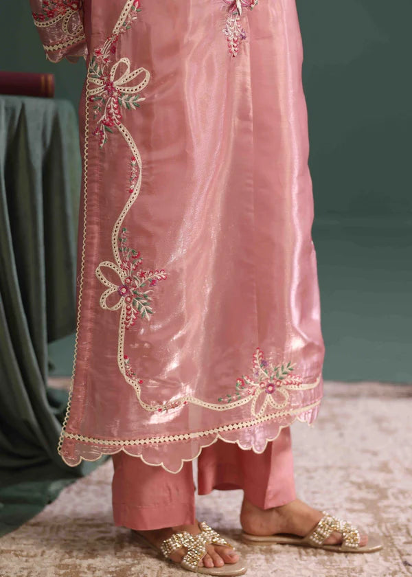 Luxurious sheesha silk embroidered suit-opaline