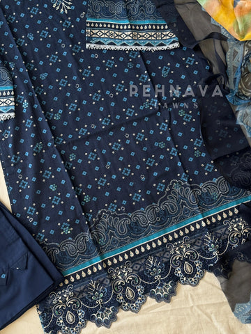 Unstitched Cotton Lawn Suit -No.2 - Pehnava Lawns
