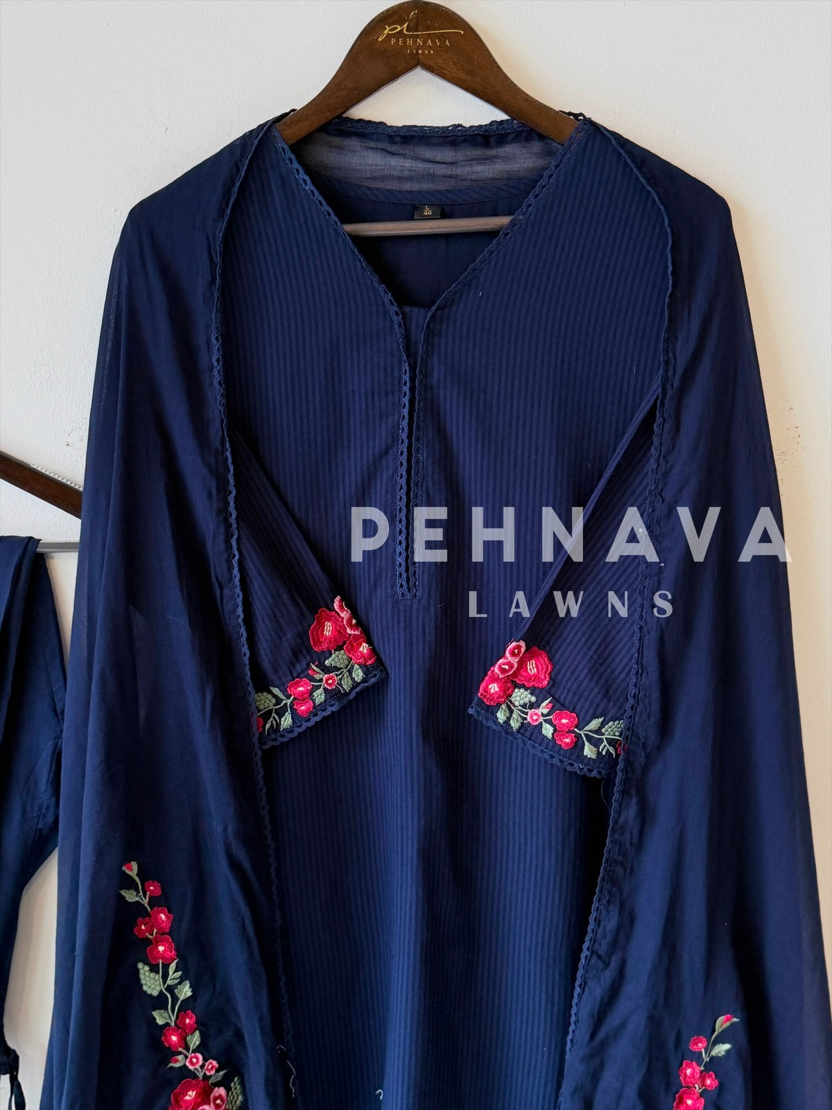 Cotton Embroidered Three Piece Suit-17364