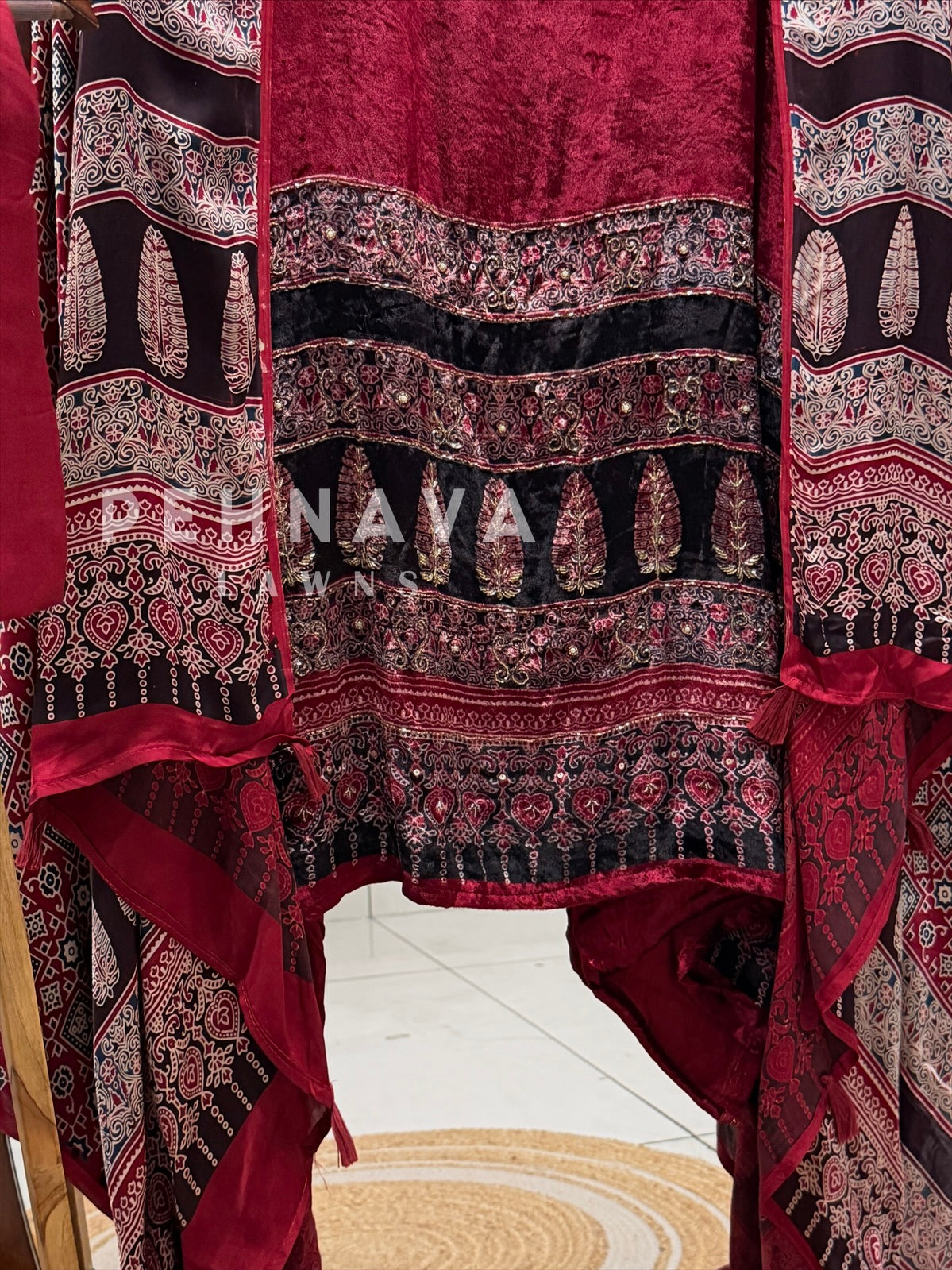 Velvet Ajrakh Printed Unstitched Suit 298