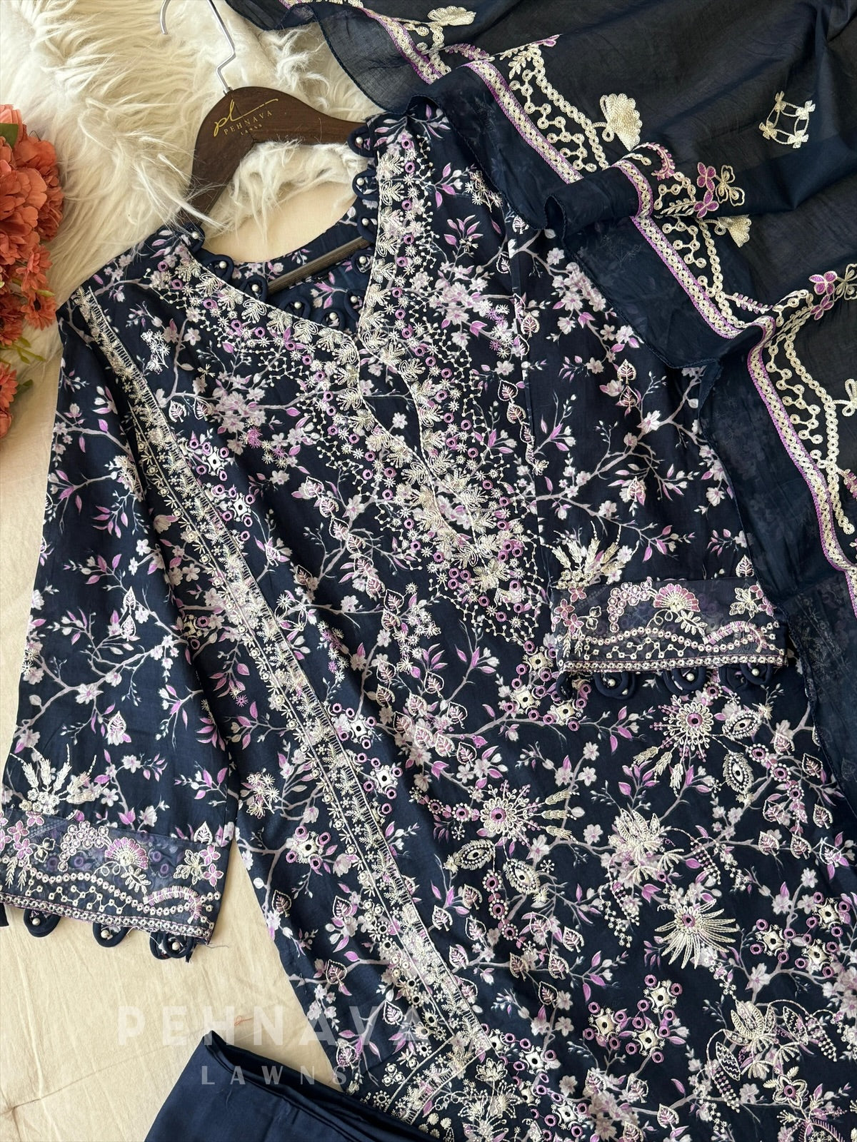 Classic Floral Embroidery Cotton Suit Set