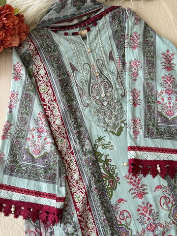 Paki Printed casual suit with chiffon dupatta -AZ 1395/1393 - Pehnava Lawns