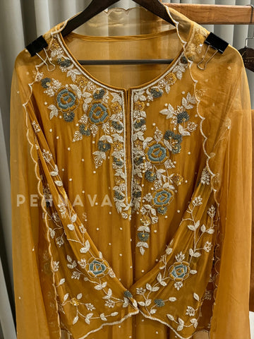 Premium Chiffon Handwork Suit With Bottom and Organza  Hand  Worked Dupatta 1180 - Pehnava Lawns