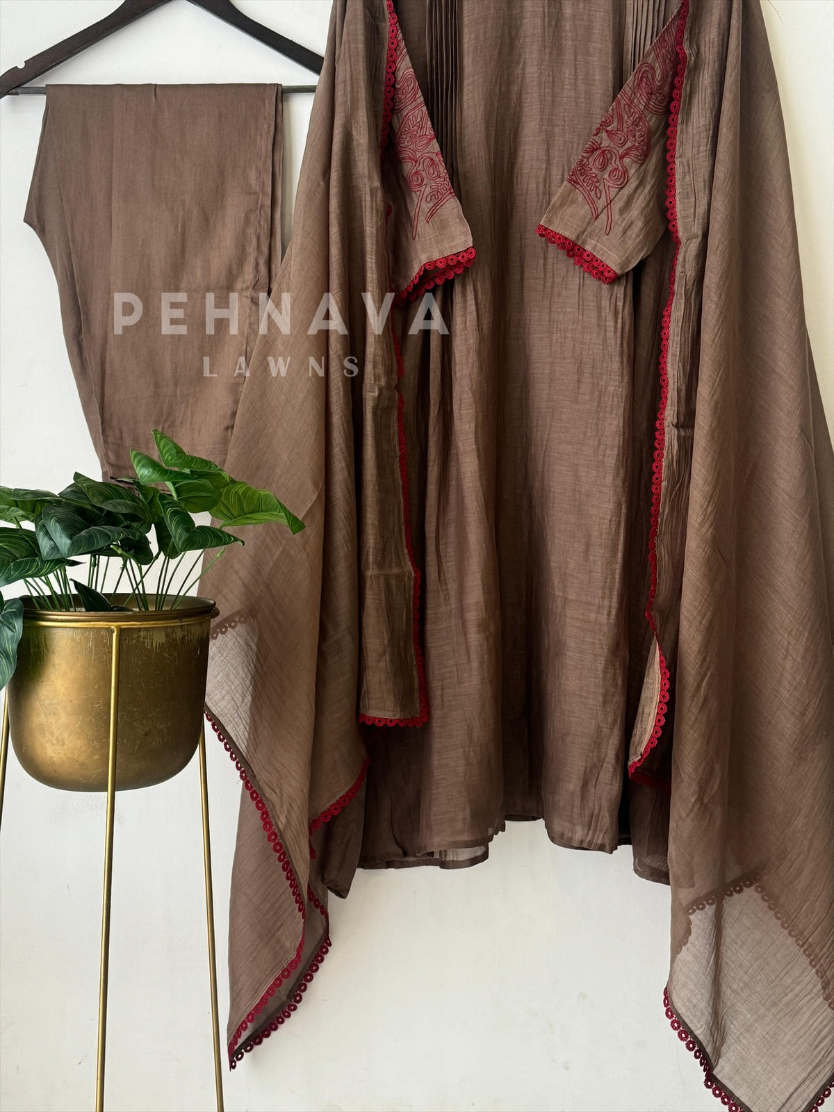 Pure chandheri Pleated Suit - Pehnava Lawns