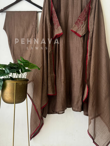 Pure chandheri Pleated Suit - Pehnava Lawns