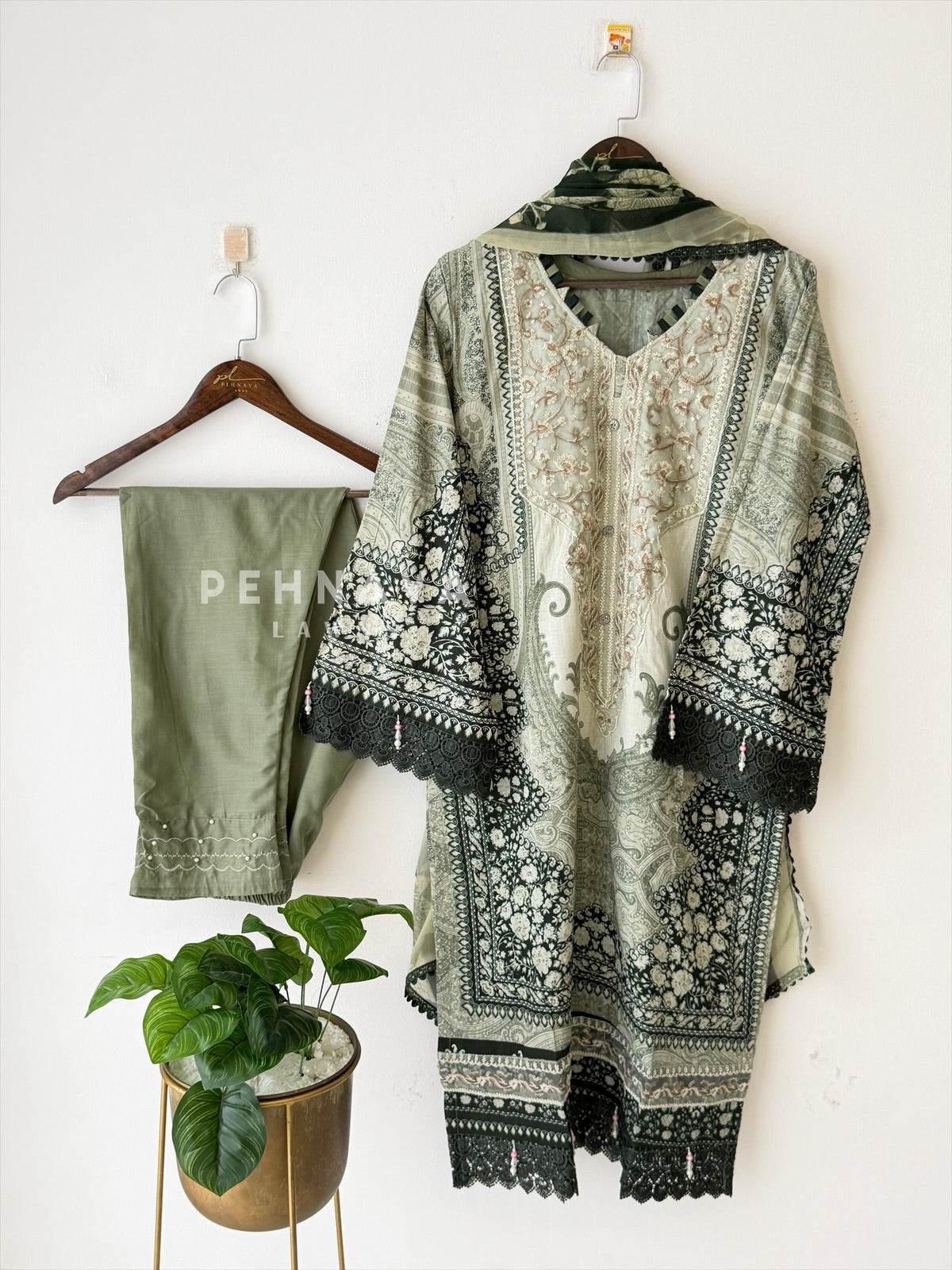 Green Neckline Embroidered Unstitched Pak-Suit AZ-1361-B