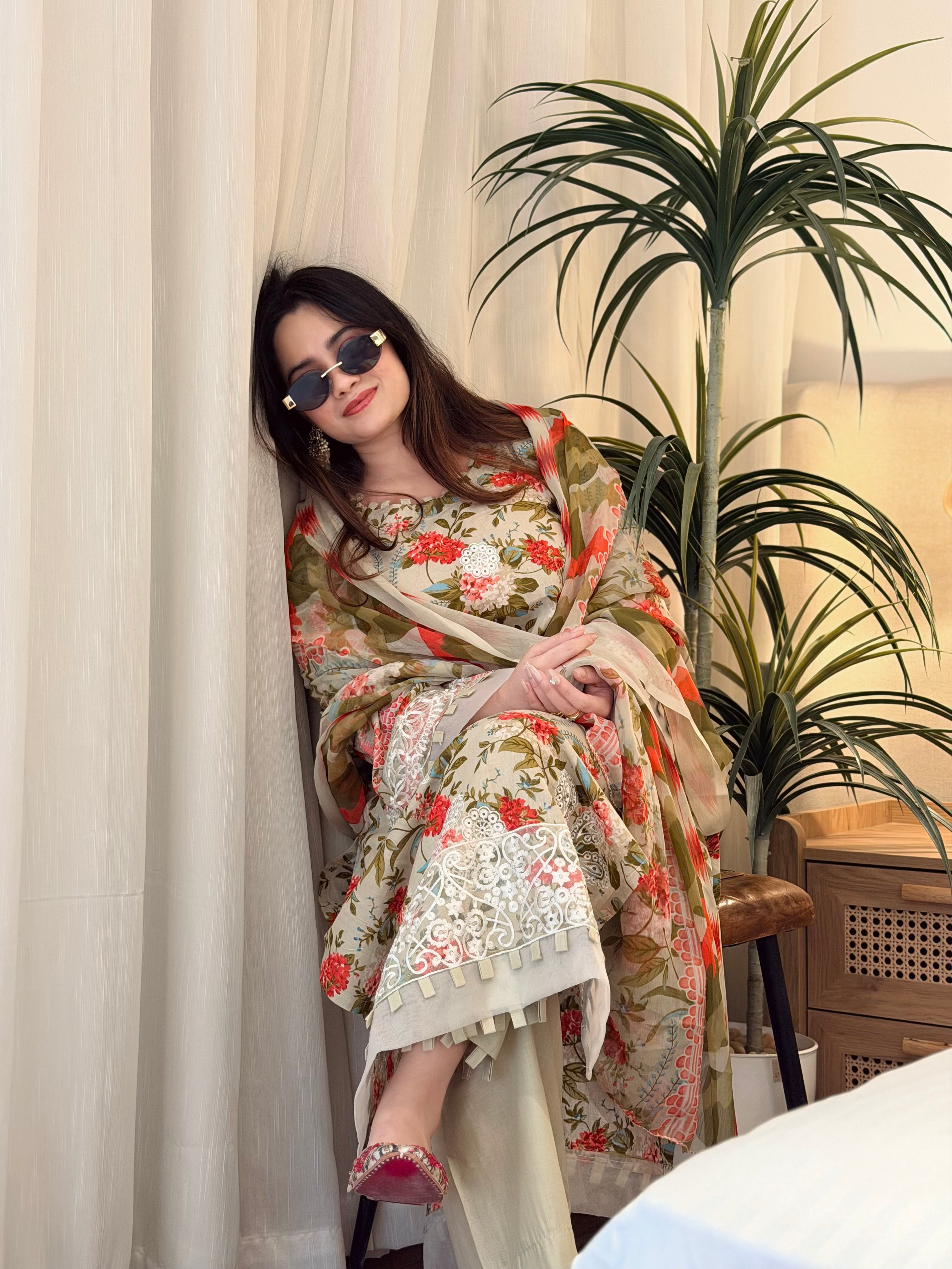 Printed Pakistani Lawn Suit with Embroidered Details 1342 - Pehnava Lawns