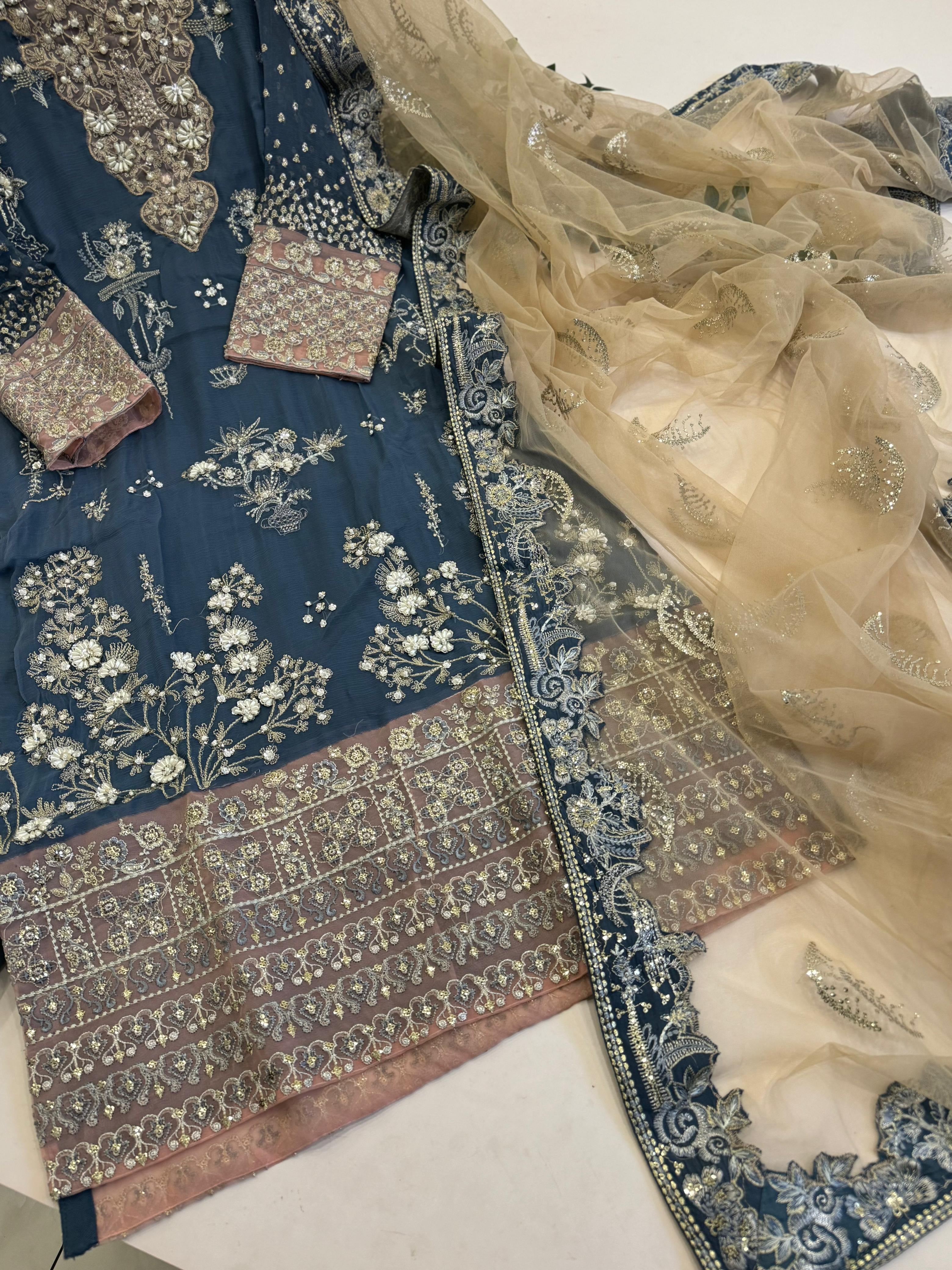 Midnight Bloom Chiffon Suit