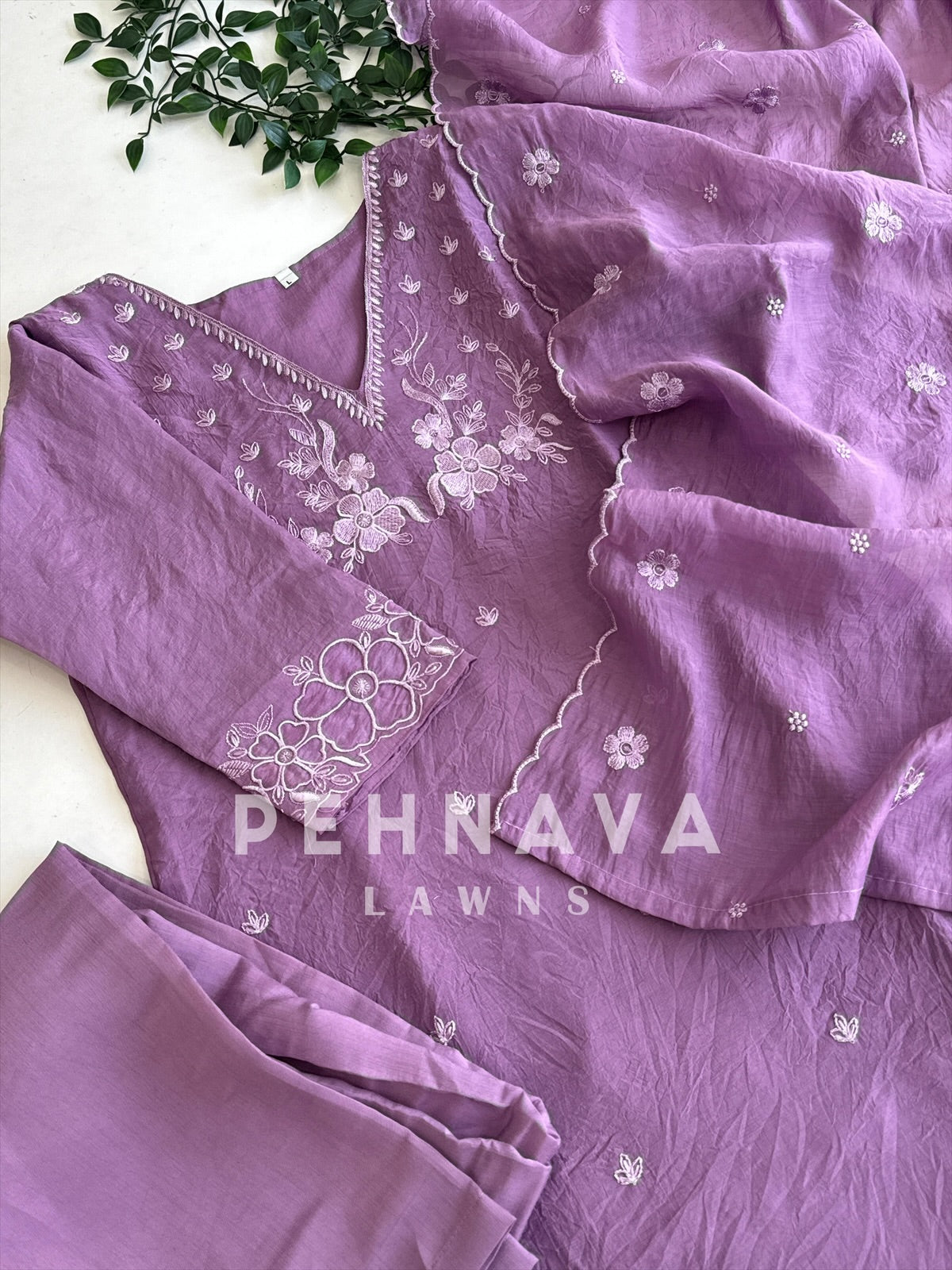 Embroidered Glass Chanderi Suit Set - Pehnava Lawns