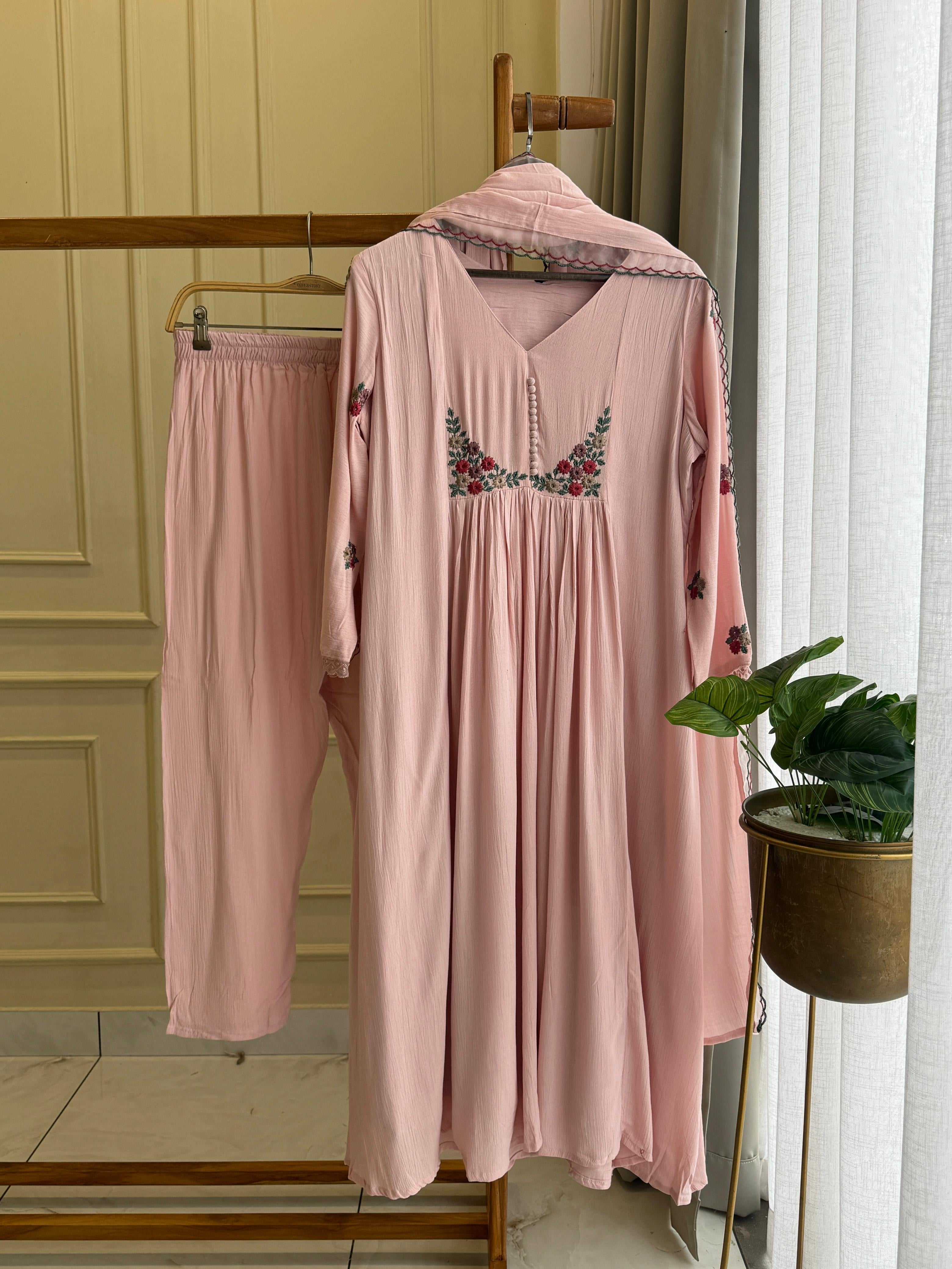 Crushed Rayon Anarkali Pleated Suit 7/D261 - Pehnava Lawns