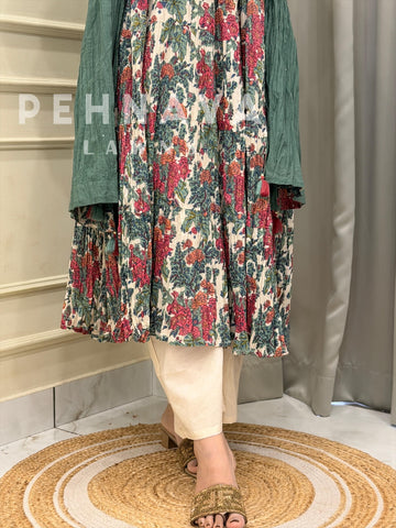 Pleated Floral Cotton Suit-12997