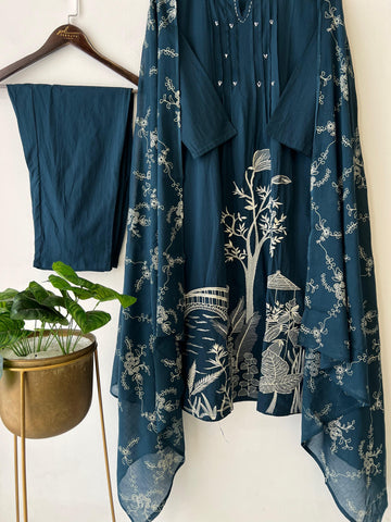 Cotton Pin-tucks slitted suit-0393 - Pehnava Lawns