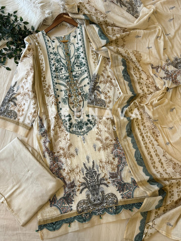 Floral neckline suit with dupatta