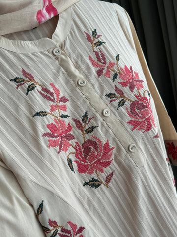 Pure Cotton Suit with Floral Embroidery -39398