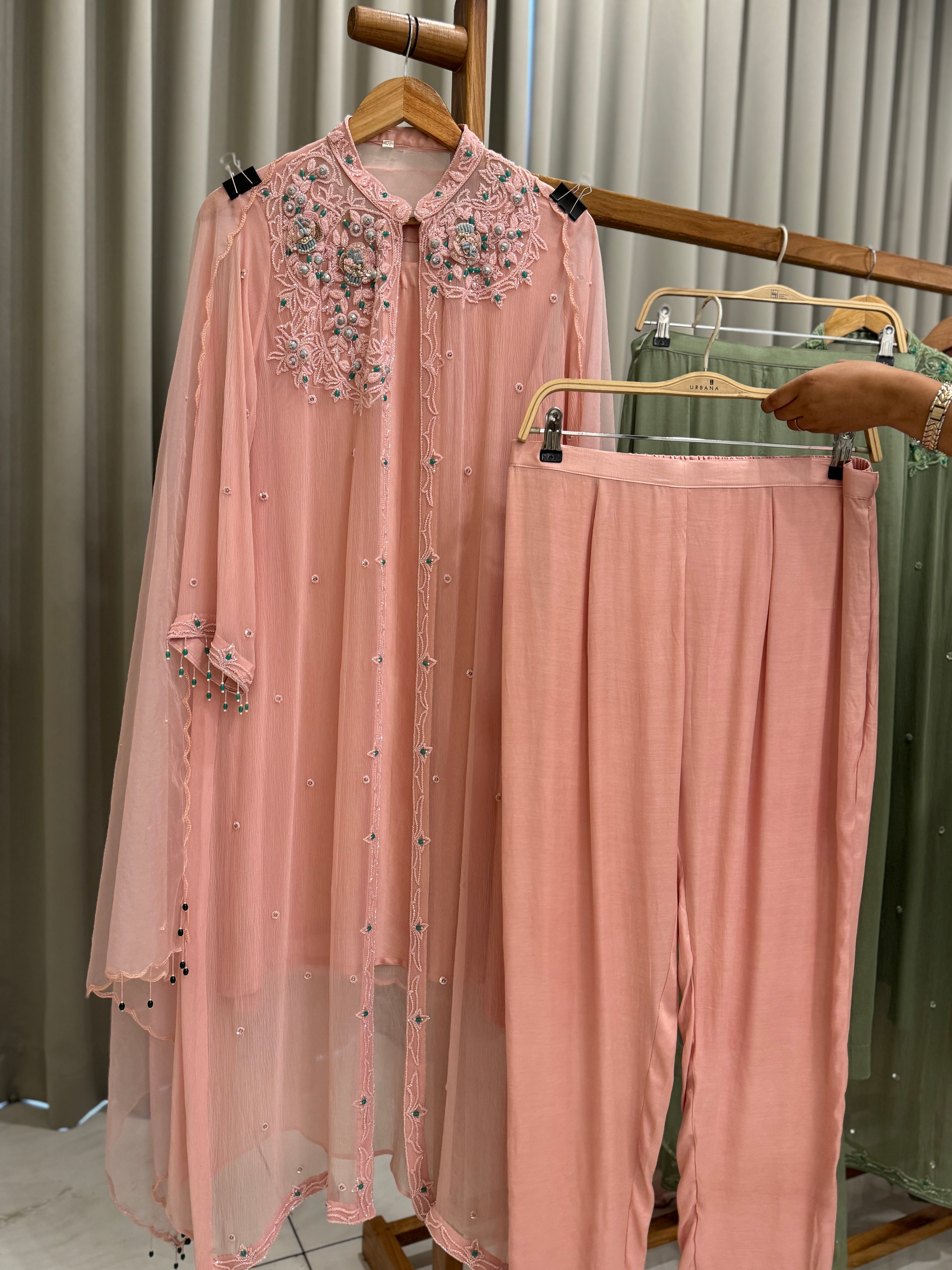 Premium Chiffon handworked jacket  with scalloped organza dupatta