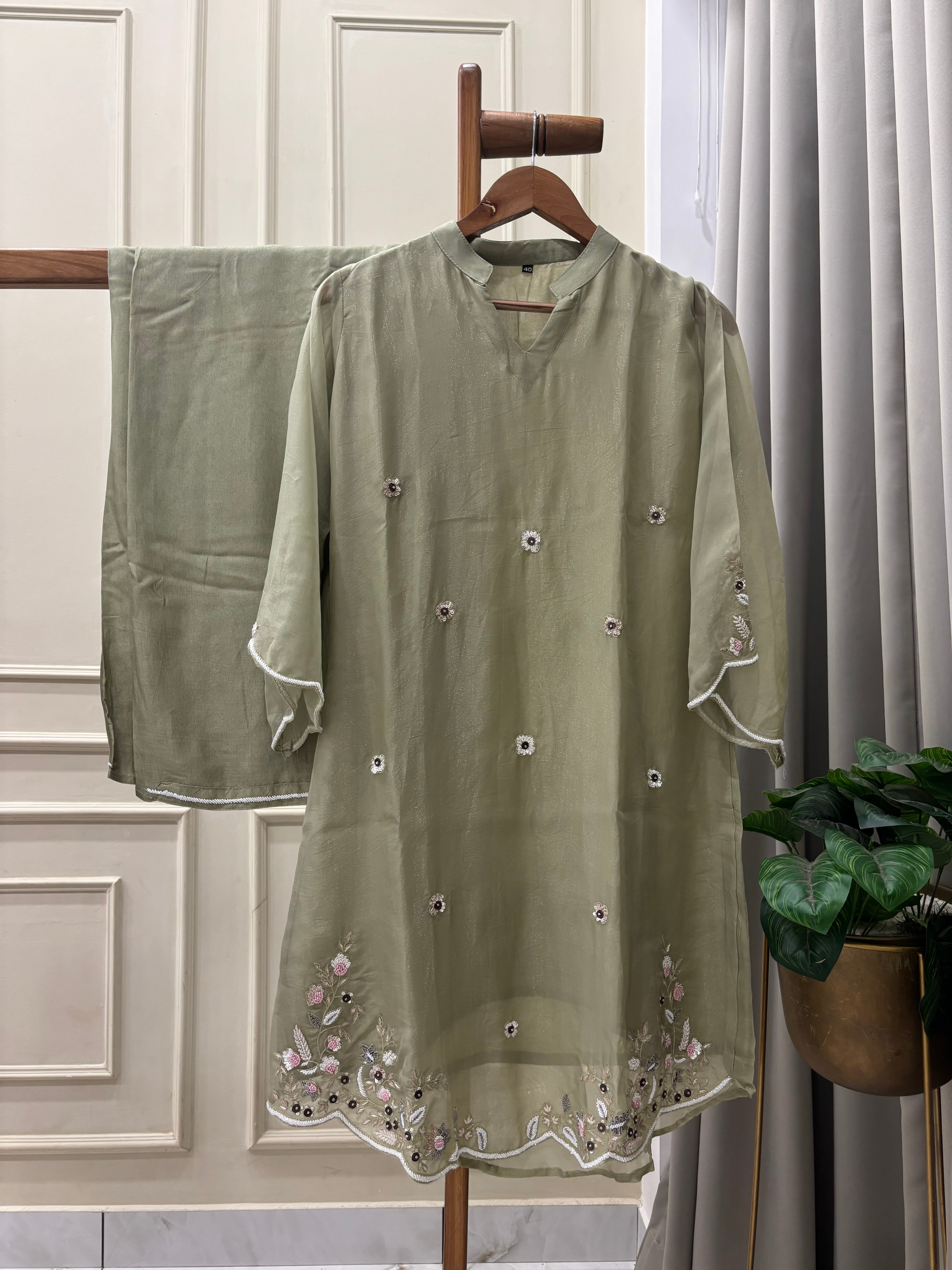 Indo-Western Hand-worked 2pc suit-6398