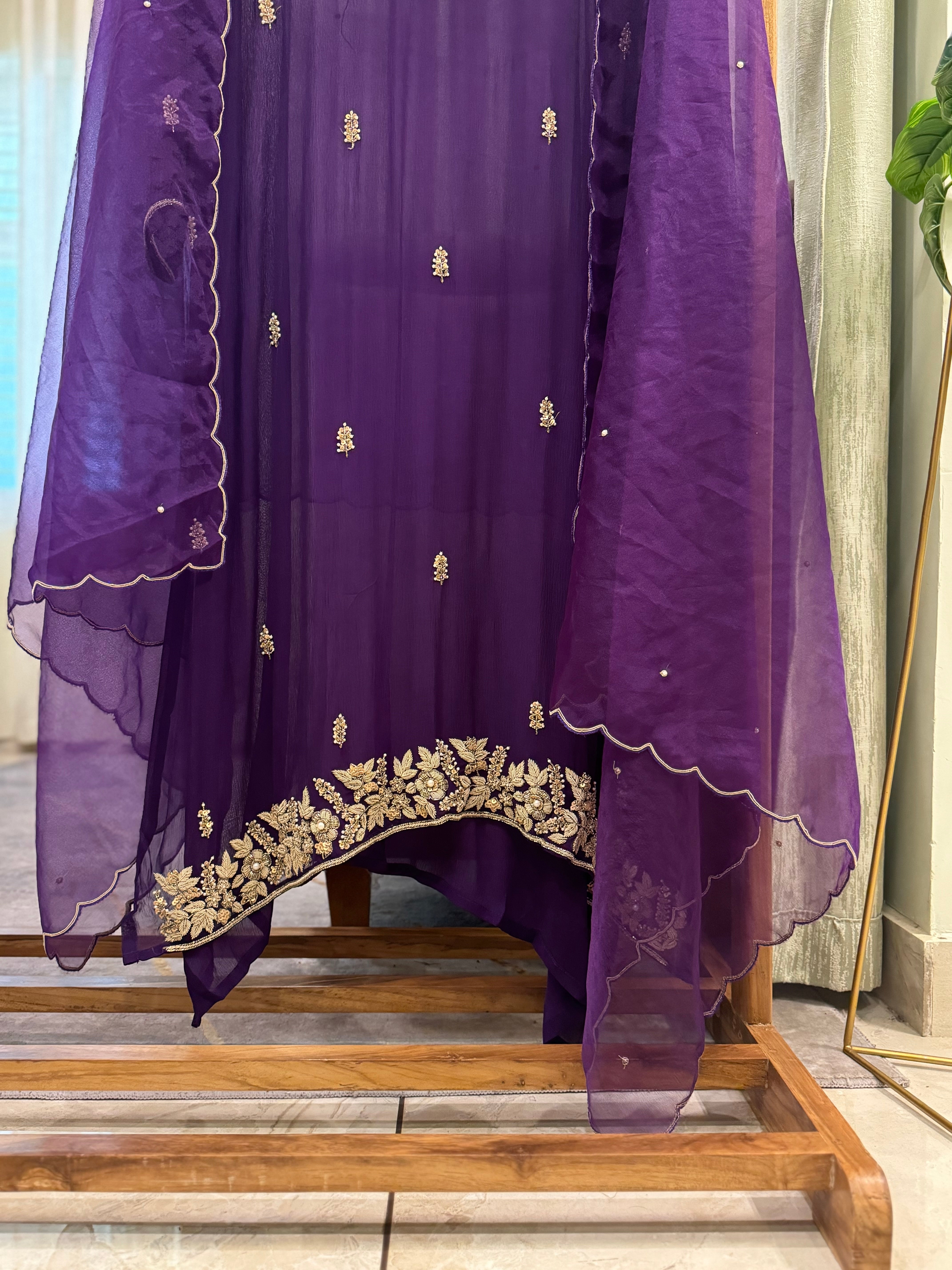 Premium chiffon handwork semi-stitched suit-with color options