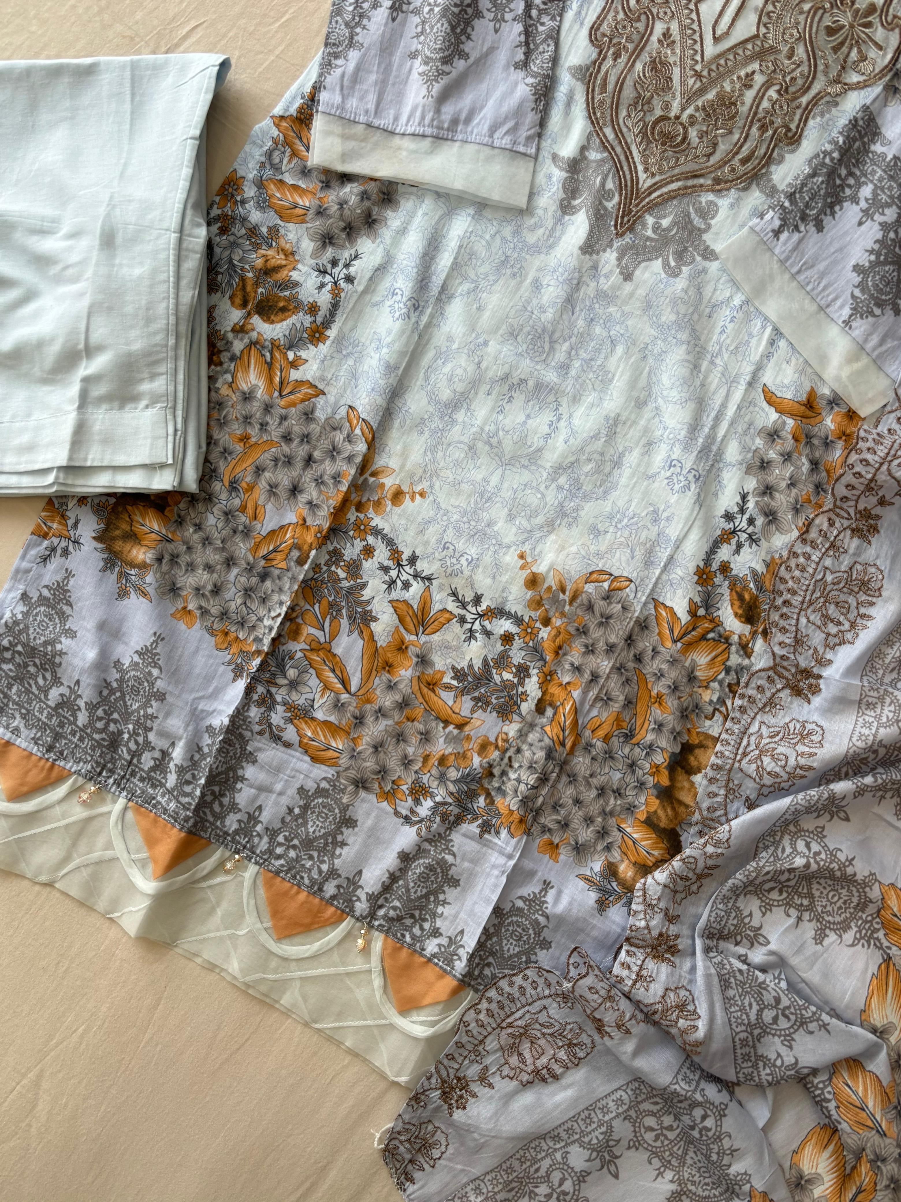 Printed Pakistani Cotton Suit Ft.Neckline Embroidery-5
