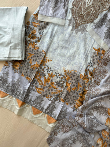 Printed Pakistani Cotton Suit Ft.Neckline Embroidery-5
