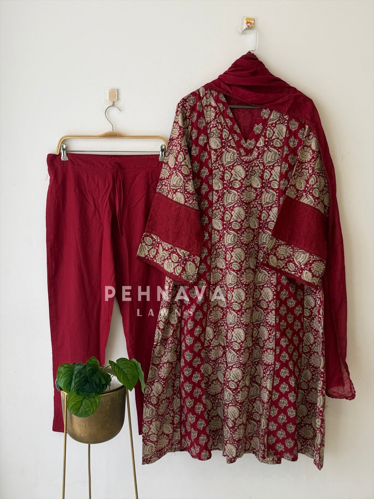 Kalamkari Paisley Printed Three-Piece Set-13104