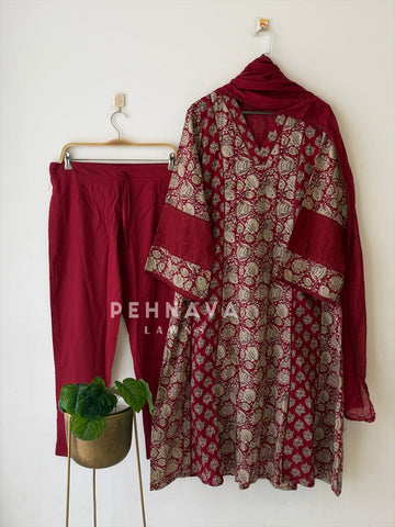 Kalamkari Paisley Printed Three-Piece Set-13104