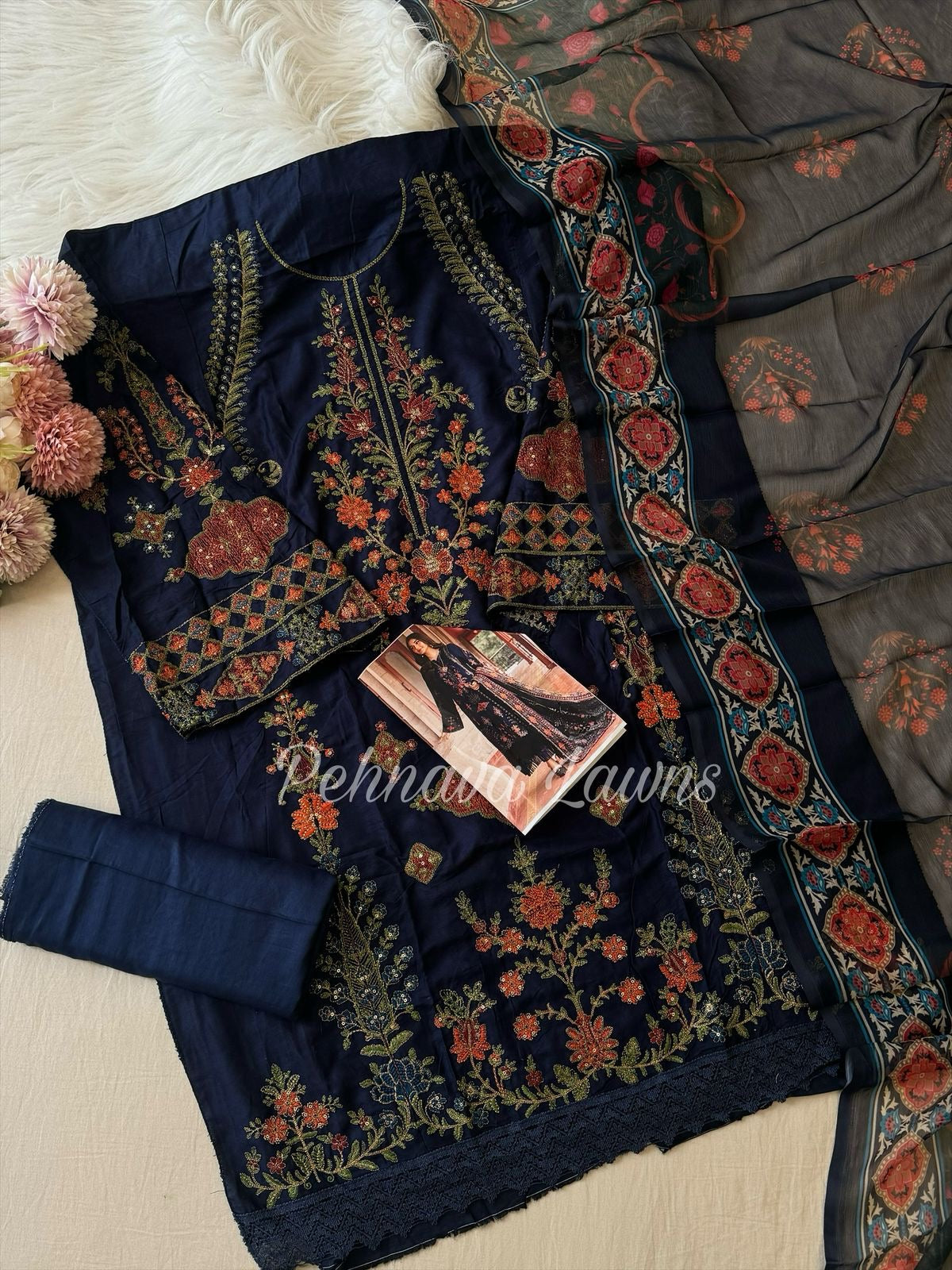 Semistitched Rayon Fully Embroidered Suit-1151
