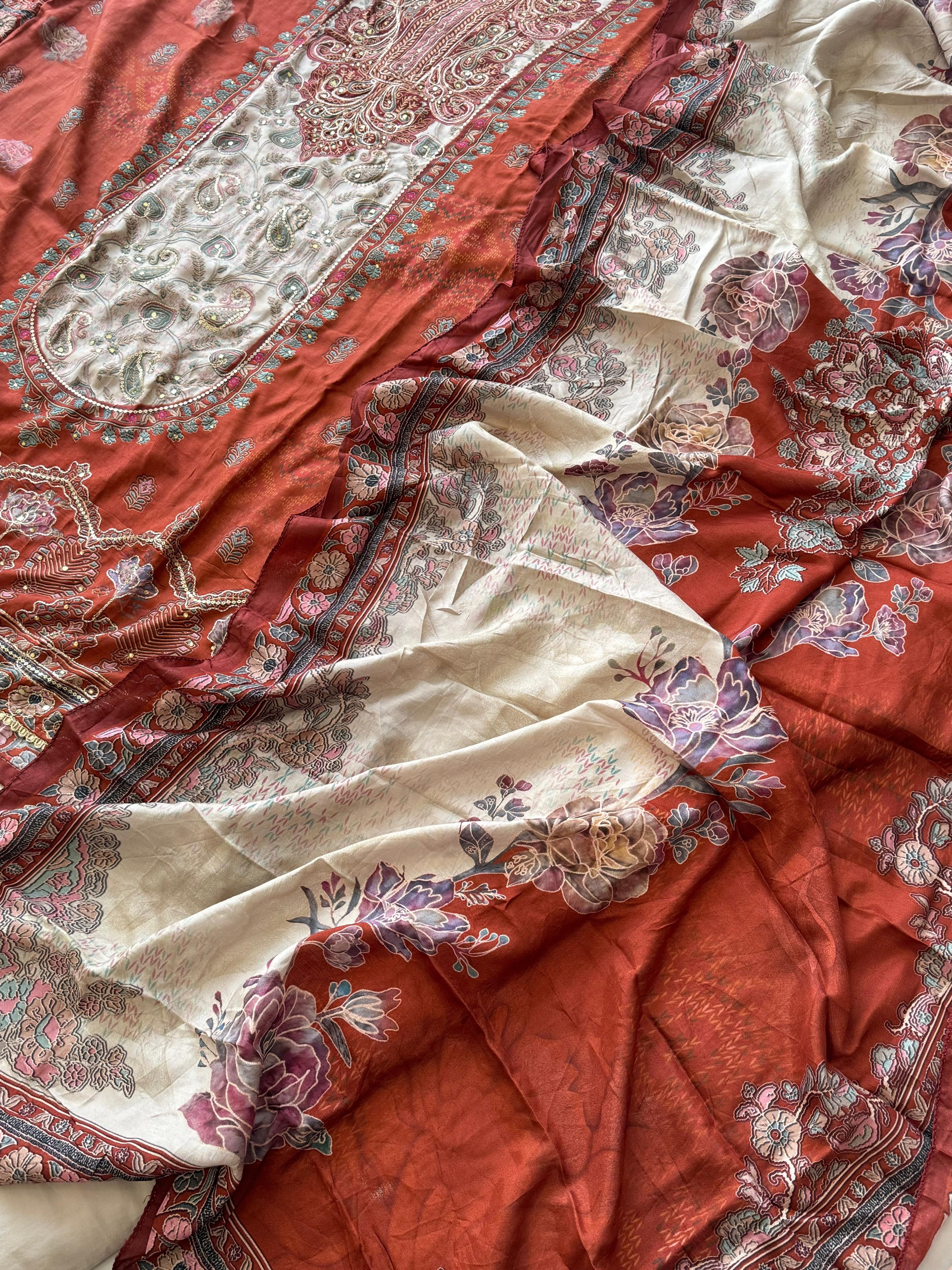 Premium Rust Orange Muslin Suit-281