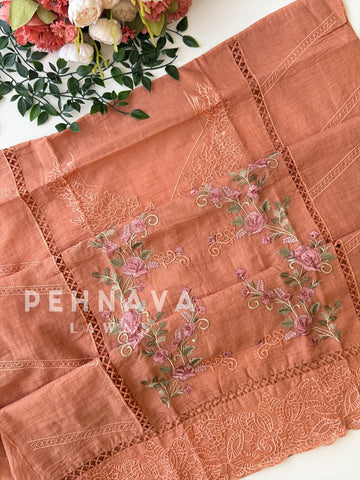 Chanderi Floral Embroidered Unstitched Suit