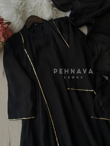 Panel Cut Full Flaired Anarkali-Black