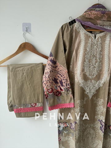 Printed casual suit with chiffon dupatta-1021